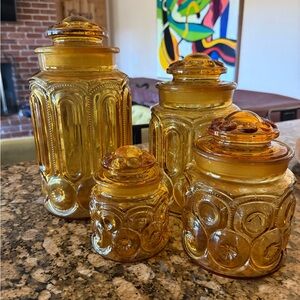 Vintage L.E. Smith Moon & Stars Glass Canisters – Set of 4 1960’s